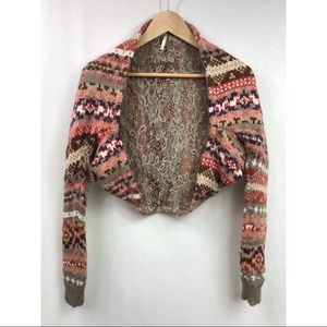 Free People Crop Knit Lace Cardigan XS